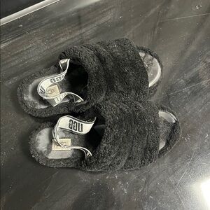 UGG Black Plush Slide Slippers